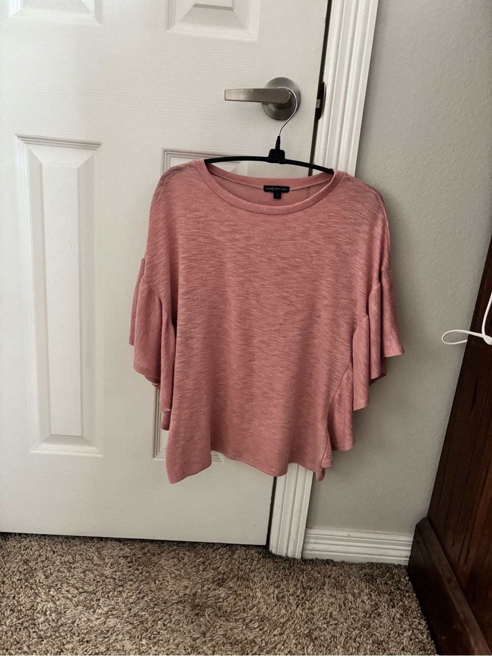 MM6 Maison Martin Margiela Dusty Pink Ruffle-Sleeve Short Sleeve Top